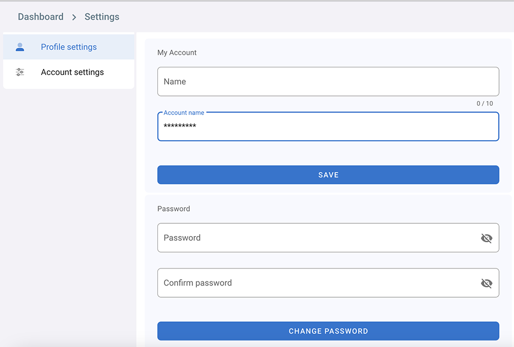 Account settings Account settings