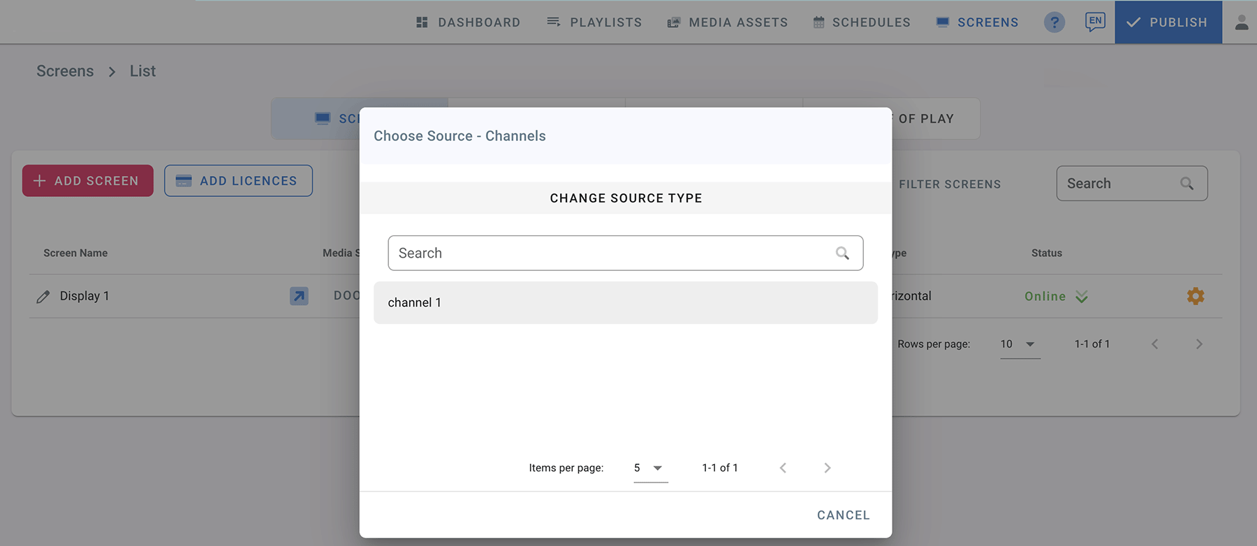 Add Channel to Screen