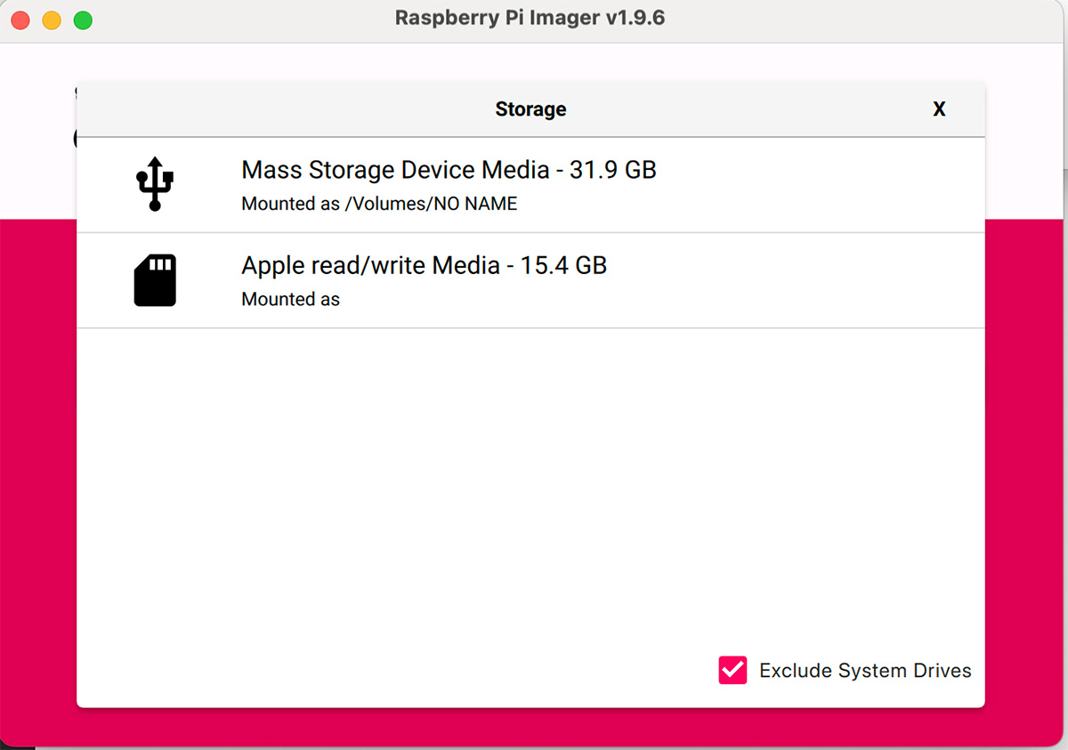 choose storage device