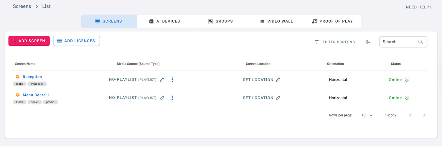 Players on Dashboard
